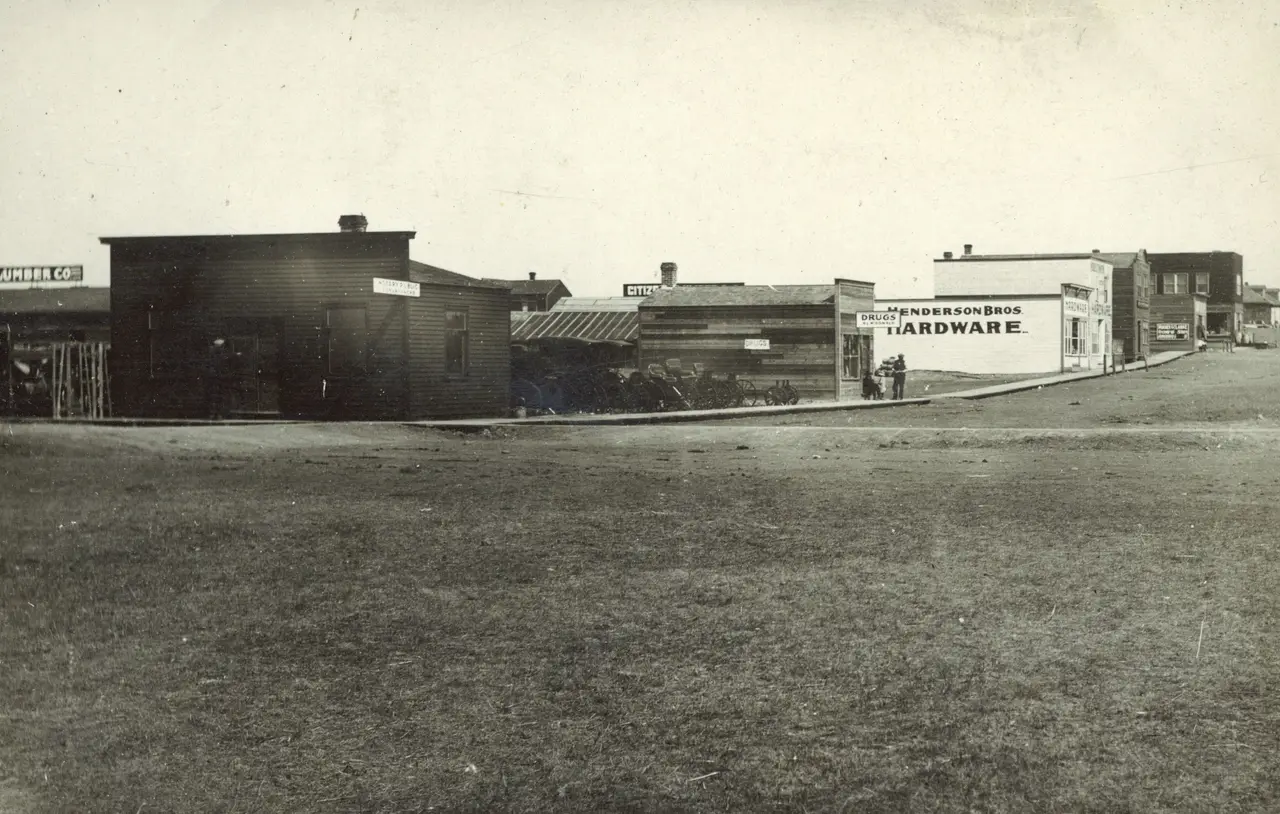 Main street with Henderson Bros Hardware, about 1910